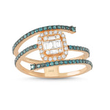 14ct Rose Gold Spiral Blue Diamond Ring