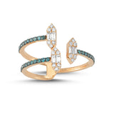 14ct Rose Gold Zigzag Shaped Blue Diamond Ring