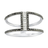 14ct White Gold Double Band Black Diamond Ring