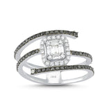 14ct White Gold Spiral Black Diamond Ring