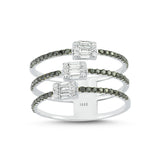 14ct White Gold Triple Band Black Diamond Ring