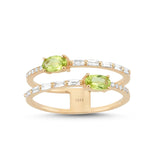 Baguette 14ct Rose Gold Double Band Peridot Diamond Ring