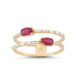 Baguette 14ct Rose Gold Double Band Ruby Diamond Ring