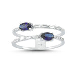 Baguette 14ct White Gold Double Band Sapphire Diamond Ring