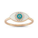 Eyeful Ivory Enamel Blue Diamond Eye Ring