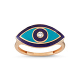 Eyeful Purple Turquoise Enamel Diamond Evil Eye Ring