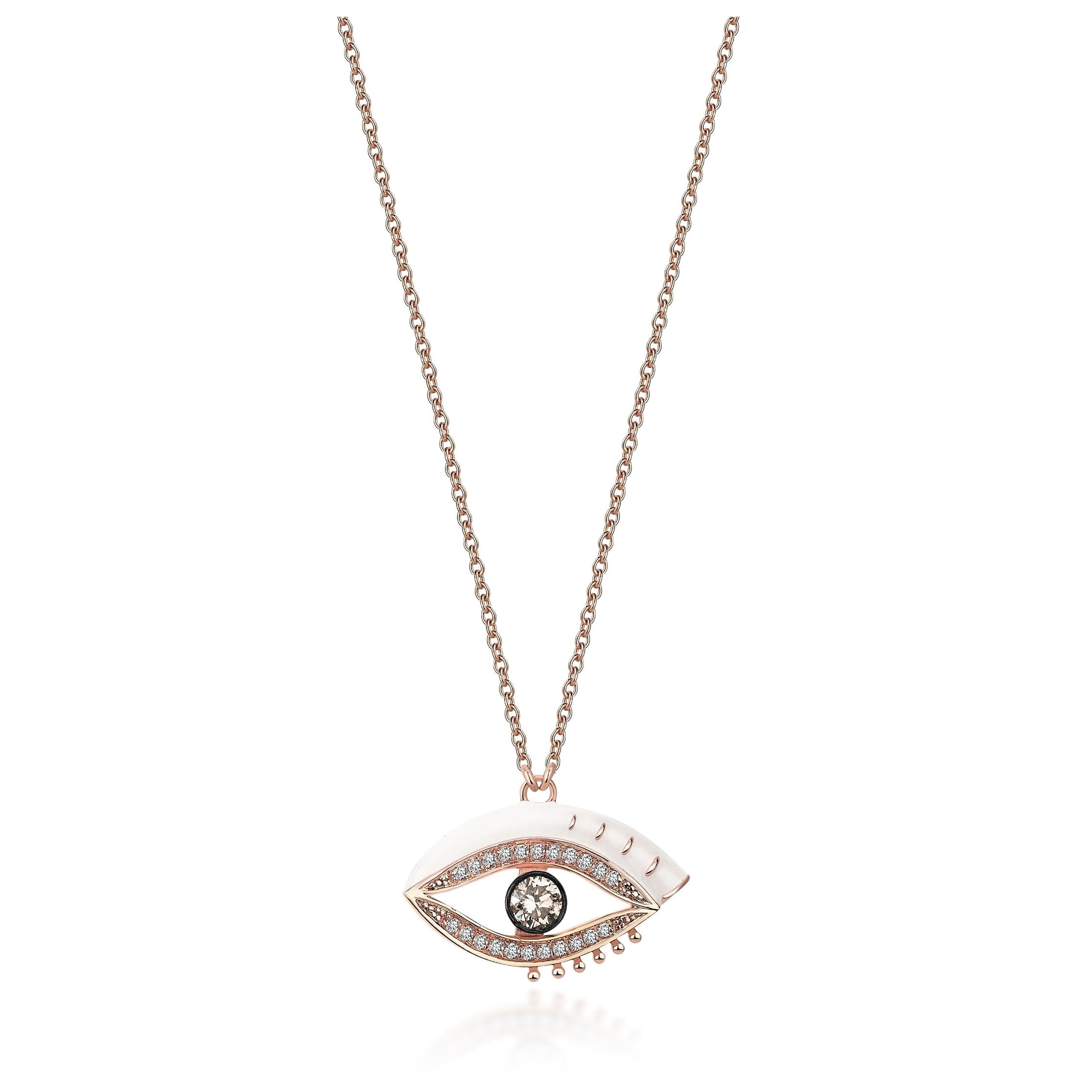14ct rose gold cognac diamond evil eye necklace