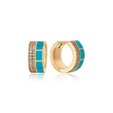 Locked Blue Enamel Diamond Chunky Hoop Earrings