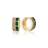 Locked Dark Green Enamel Diamond Chunky Hoop Earrings