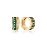 Locked Green Enamel Star Embellished Diamond Chunky Hoop Earrings