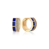 Locked Navy Blue Enamel Diamond Chunky Hoop Earrings