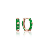 Neomi Bubble Green Enamel Diamond Hoop Earrings - Small