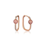 Neomi Pink Mother of Pearl Enamel Diamond U-Hoop Earrings - Small