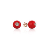 Neomi Bloom Red Enamel Diamond Ball  Earrings