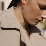 Neomi Triple Neon Pink Orange Enamel Diamond Earrings