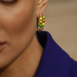 Neomi Triple Neon Green Neon Yellow Enamel Diamond Earrings