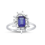14ct White Gold Blue Topaz and Diamond Ring