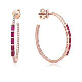 Belle Ruby and Diamond Cluster Hoop Earrings