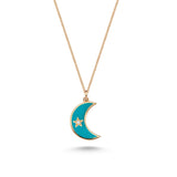 Blue Enamel and Diamond Moon Necklace