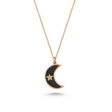 Black Enamel and Diamond Moon Necklace