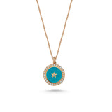 Blue Enamel and Diamond Cluster Circle Pendant Necklace