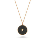 Black Enamel and Diamond Circle Pendant Necklace