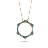 Geomi 14ct Rose Gold Blue Diamond Hexagon Necklace