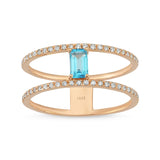 Lilium Blue Topaz and Diamond Cluster Double Band Ring