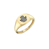 Lucky Hamsa 14ct Yellow Gold Diamond Signet Ring