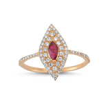 Marquise Ruby and Diamond Cluster Ring