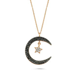 Moonwalk Black Diamond Crescent and Star Necklace