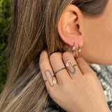 Neo Drop 14ct Rose Gold Blue Diamond U-Hoop Earrings - Medium