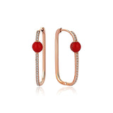 Neomi Red Enamel Diamond U-Hoop Earrings - Large