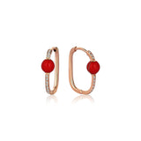 Neomi Red Enamel Diamond U-Hoop Earrings - Small
