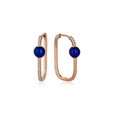 Neomi Navy Blue Enamel Diamond U-Hoop Earrings - Medium