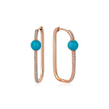 Neomi Turquoise Enamel Diamond U-Hoop Earrings - Large
