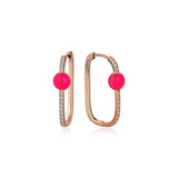 Neomi Pink Enamel Diamond U-Hoop Earrings – Medium