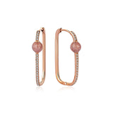 Neomi Pink Mother of Pearl Enamel Diamond U-Hoop Earrings - Large
