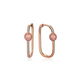 Neomi Pink Mother of Pearl Enamel Diamond U-Hoop Earrings - Medium