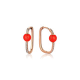 Neomi Orange Enamel Diamond U-Hoop Earrings - Small
