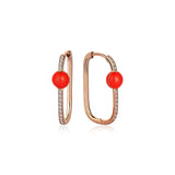 Neomi Orange Enamel Diamond U-Hoop Earrings - Medium