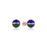 Neomi Bloom Navy Blue Khaki Enamel Diamond Ball Earrings