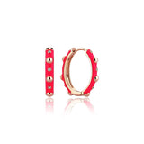 Neomi Bubble Neon Pink Enamel Diamond Hoop Earrings - Medium