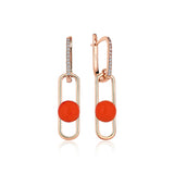 Neomi Sunset Orange Enamel Dangling Diamond Earrings