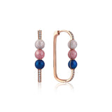 Neomi Triple Navy Blue Pink Mother of Pearl Enamel Diamond Earrings