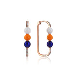 Neomi Triple Navy Blue Orange White Enamel Diamond Earrings