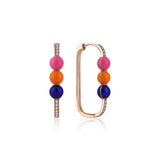 Neomi Triple Navy Blue Orange Pink Enamel Diamond Earrings
