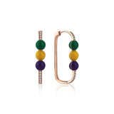 Neomi Triple Dark Purple Yellow Green Enamel Diamond Earrings