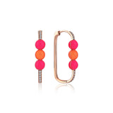 Neomi Triple Neon Pink Orange Enamel Diamond Earrings