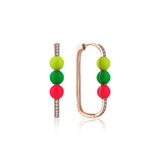 Neomi Triple Neon Pink Green Neon Yellow Enamel Diamond Earrings